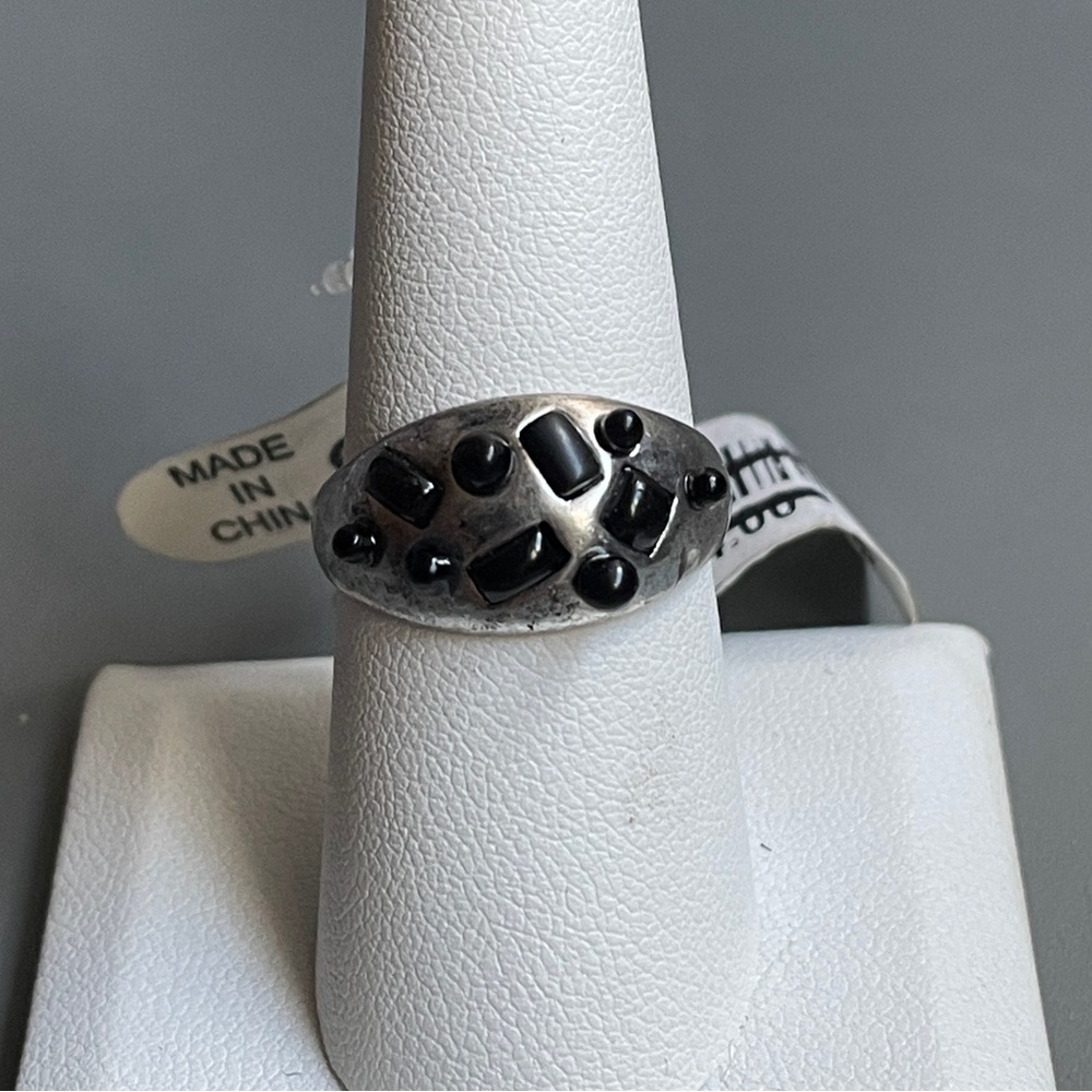 Free People Silver Tone Onyx Dome Ring, Size 8, NWT